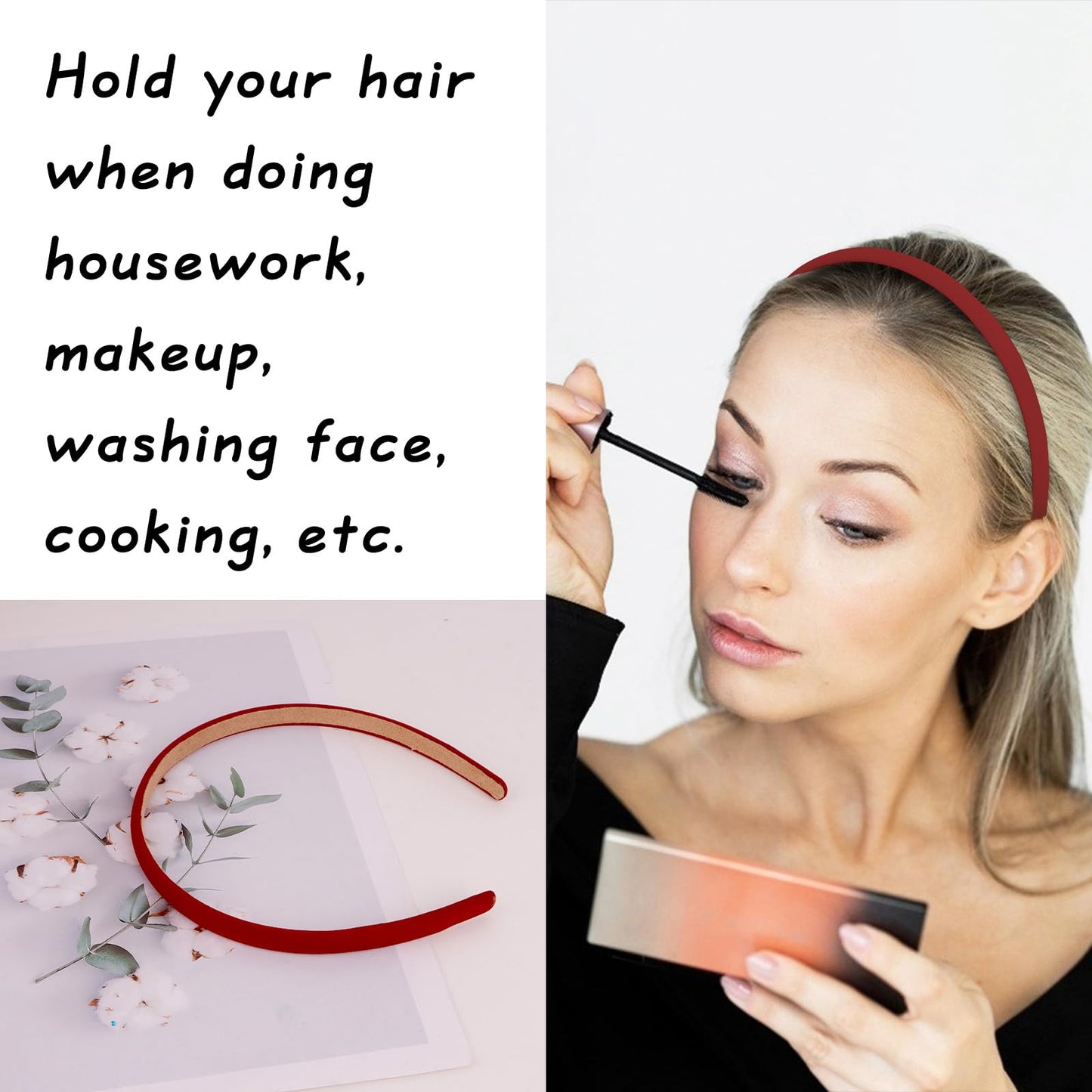 Wecoe Red Narrow Satin Headbands, 10pcs Non Slip Fashion Hair Bands for Women & Girls' Hair - Holiday & DIY Costume Accessories
