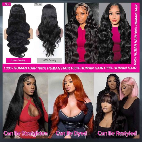KXBKXB 13x6 Body Wave Wigs for Women 220% Density Lace Frontal Wig Human Hair Pre Plucked Body Wave Glueless Lace Front Wig Human Hair Natural Color Wigs (18inch)