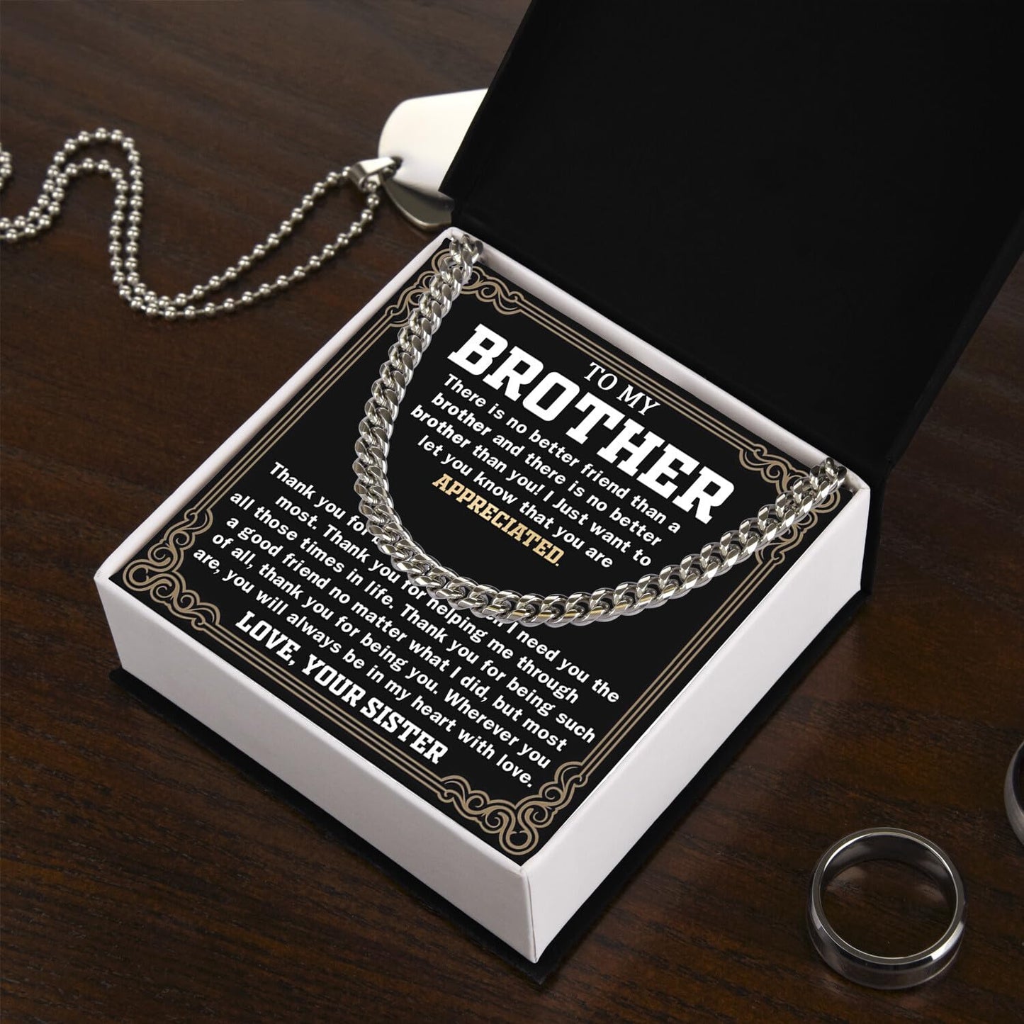 To My Brother Necklace Cuban Chain, Little Brother Necklace Gifts, Brothers Necklaces For Christmas, Anniversary Christmas Graduation Birthday Gifts For Brothers From Sister