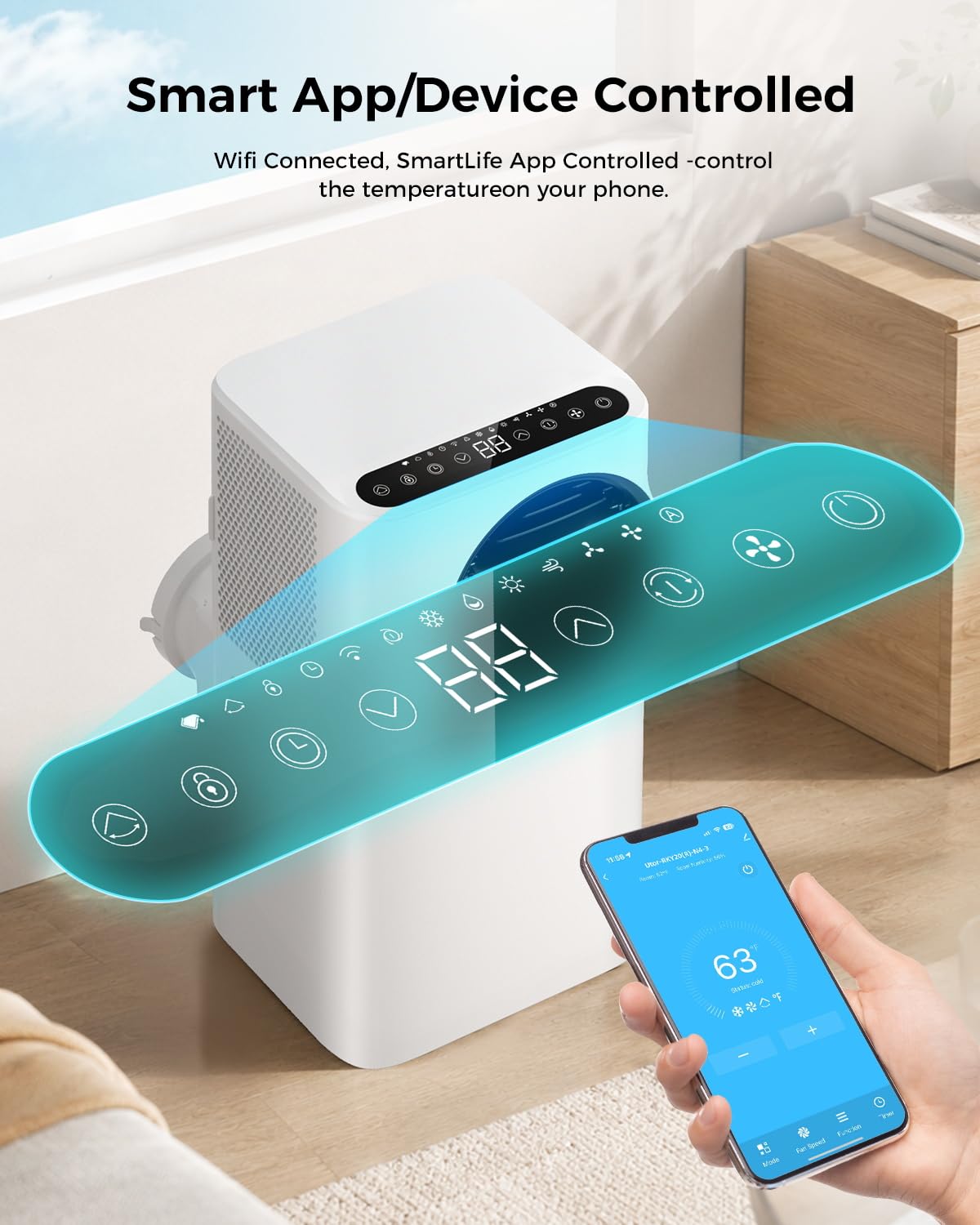 16,000 BTU Portable Air Conditioners for Large Rooms up to 750 Sq. Ft., 6-in-1 Smart Portable AC Unit with WiFi App, 50dB Quiet Sleep Mode, 24H Timer, Dehumidifier Fan for Bedroom, Living Room, Office