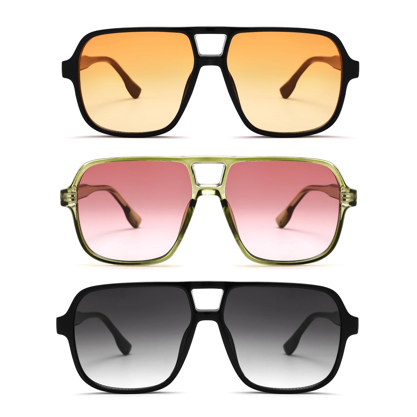 GLARDEFE Oversized Aviator Sunglasses for Women Men - Retro 70s Square Shades Sun Glasses(Black/Gradient Orange + Green/Gradient Orange + Black/Gradient Grey)