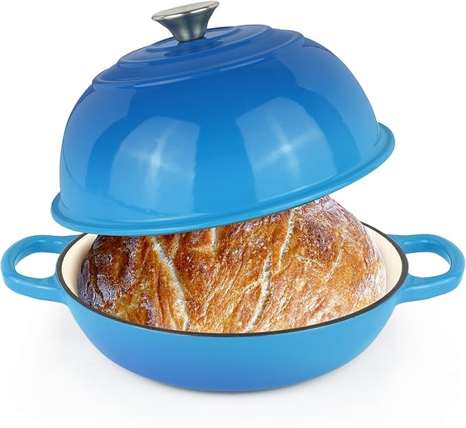 6QT Bread Dutch Oven Pot with Lid, Enameled Cast Iron Dutch Oven for Sourdough Bread Baking, Roasting, Stewing and Soup, Non-Stick Enamel Cookware for Oven/Stovetop, Perfect for Homemade Bread, Blue