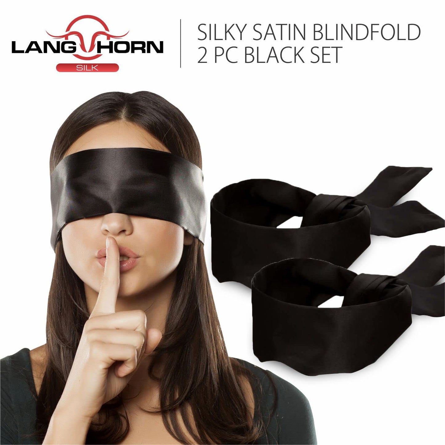 Lang Horn 2 pcs Silk Satin Blindfold Eye Mask Sleep Mask Soft Satin Eye Cover Silk Sleeping mask Valentine Gift 155cm / 62” (2 Pc Black)