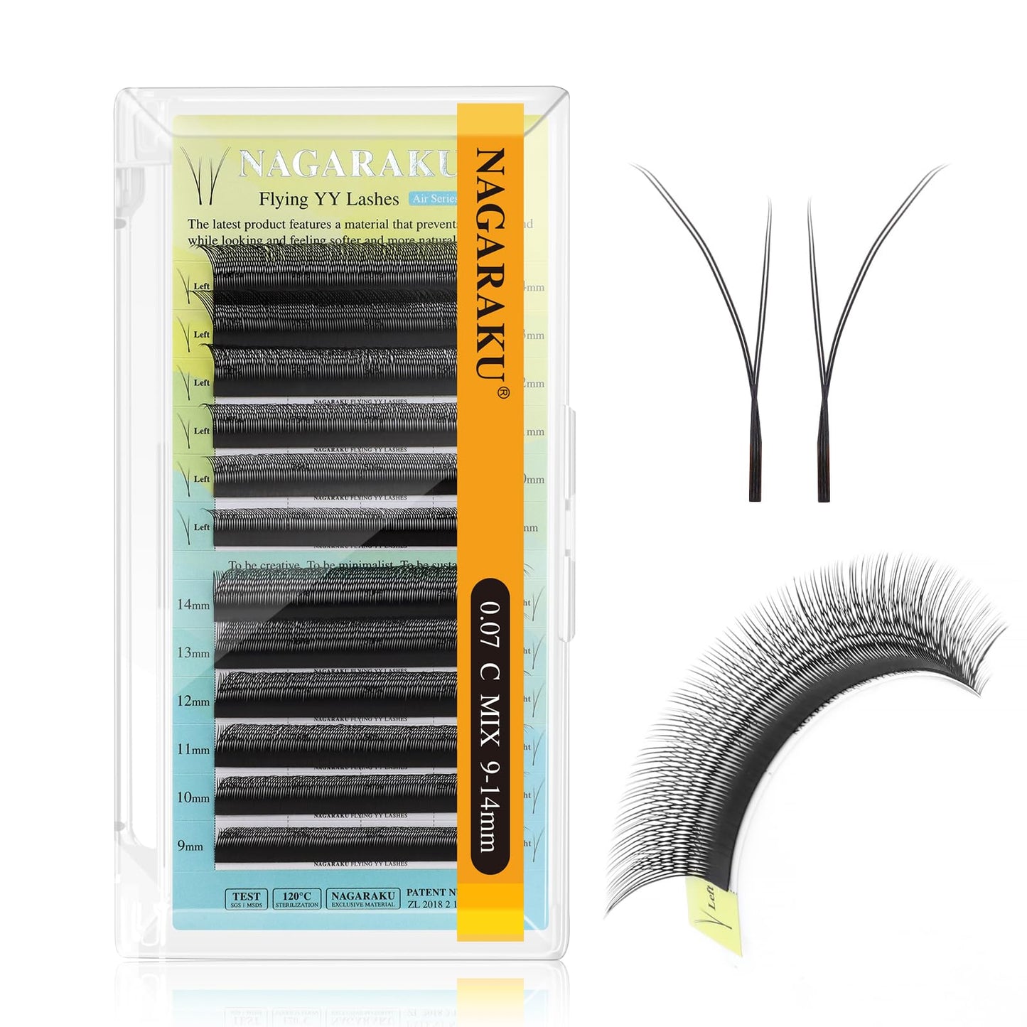 NAGARAKU Flying YY Eyelash Extensions Supplies y lash 0.07mm C curl Mix Tray 9-14mm Premade 4D Easy Fan Russian Volume Cluster F