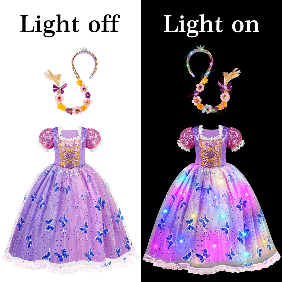 Meland Princess Dresses for Girls - Light Up Princess Costume for Little Girls, Halloween Costumes for Toddler Age 3-10, Birthday Gift for Girl (7-8 Years)