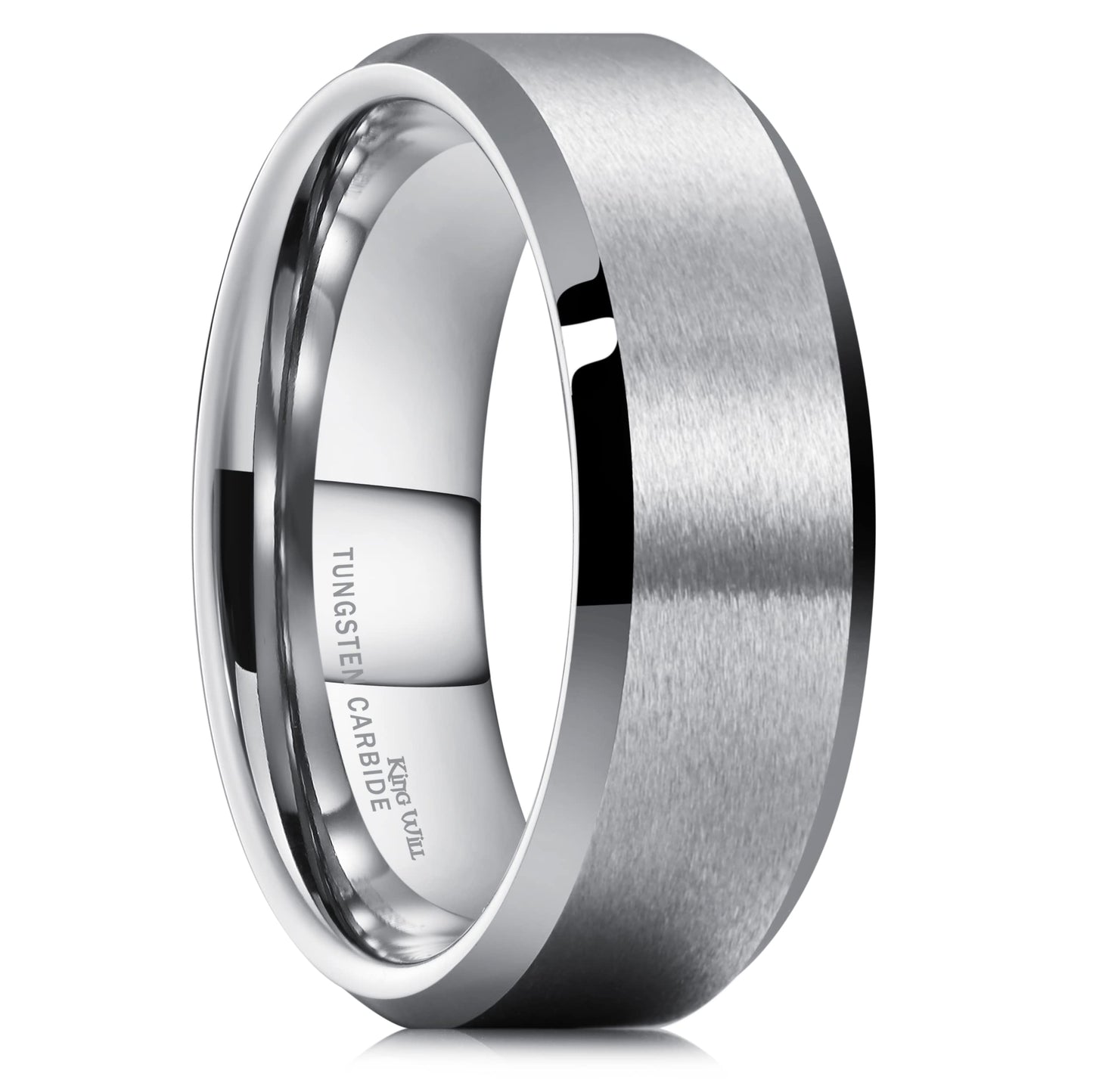 King Will Silver 7mm Men's Wedding Ring - Brushed Matte Finish, Beveled Polished Edge, Comfort Fit Size 7.5