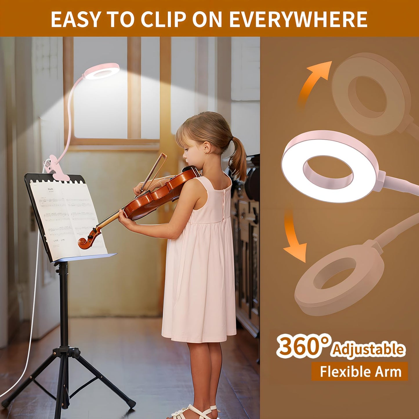 iZELL Desk Lamp, LED Reading Light with Clamp, 3 Color Modes & 10 Brightness Flexible Arm Book Light for Kids Reading Book in Bed at Night Clip on Table, Computer, Zoom Meetings - 27.6‘’ Pink