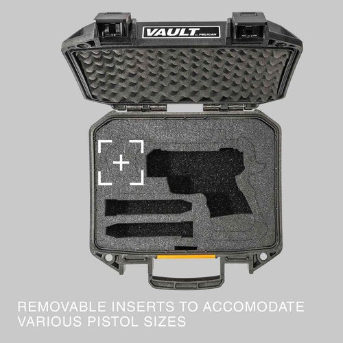 Pelican Vault v100 Pistol Case - Single Pistol Case with Pre-Cut Customizable Foam for Full Size, Compact, or Sub-Compact Guns (Black)