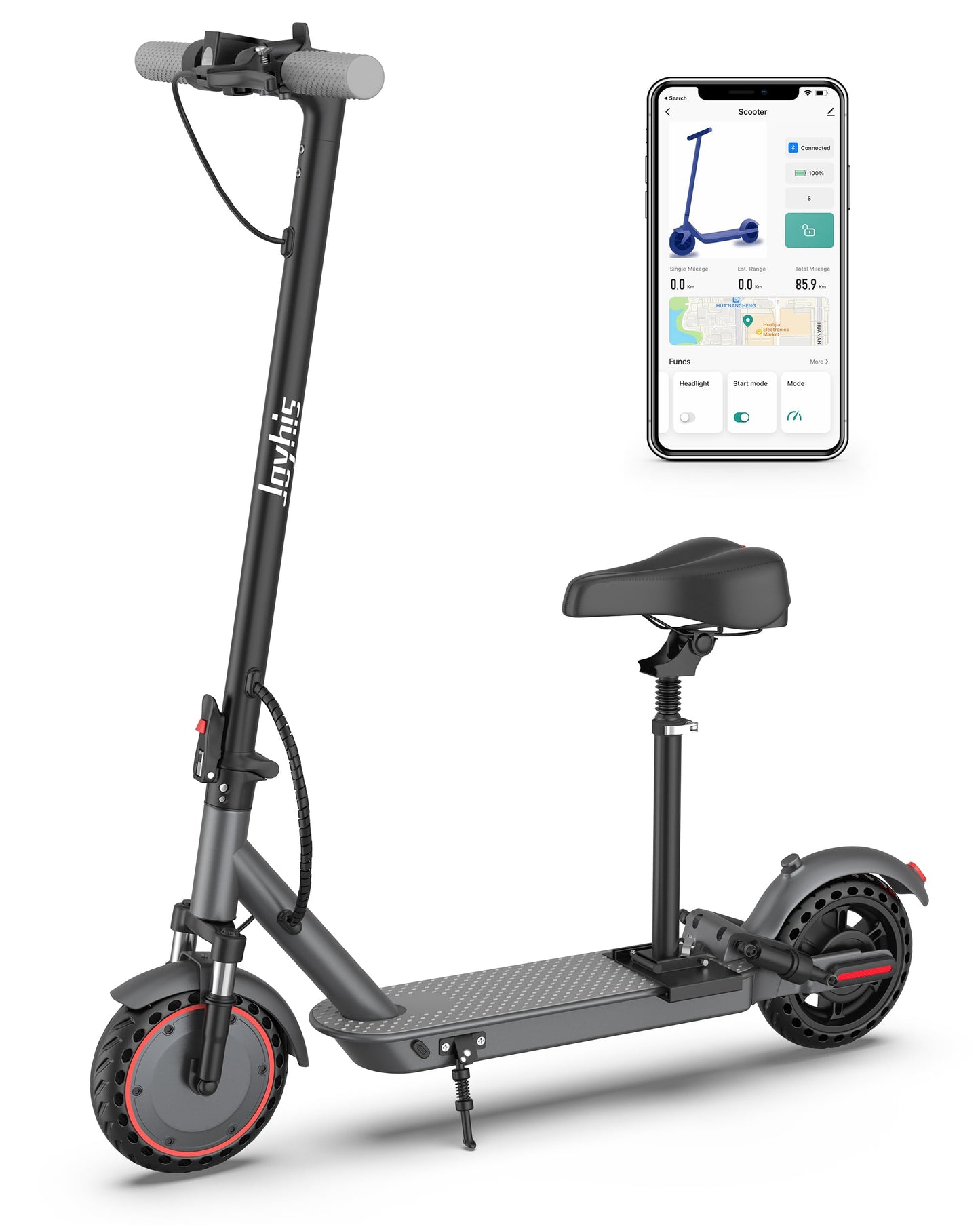 Electric Scooter with Seat, 500W Motor, 10" Solid Tires Electric Scooters for Adults & Teens, MAX 22Mph, 22 Miles Long Range, Folding E-Scooter with Dual Suspension and Braking System