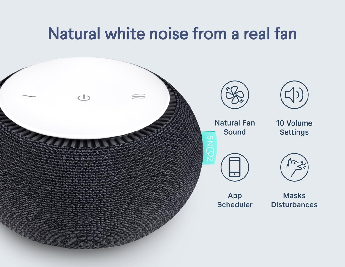 SNOOZ Smart White Noise Sound Machine - Real Fan Inside for Non-Looping White Noise, Sleep Aid for Adults, Travel, Sleeping, Bedroom, Portable, Baby Registry Essential - Charcoal