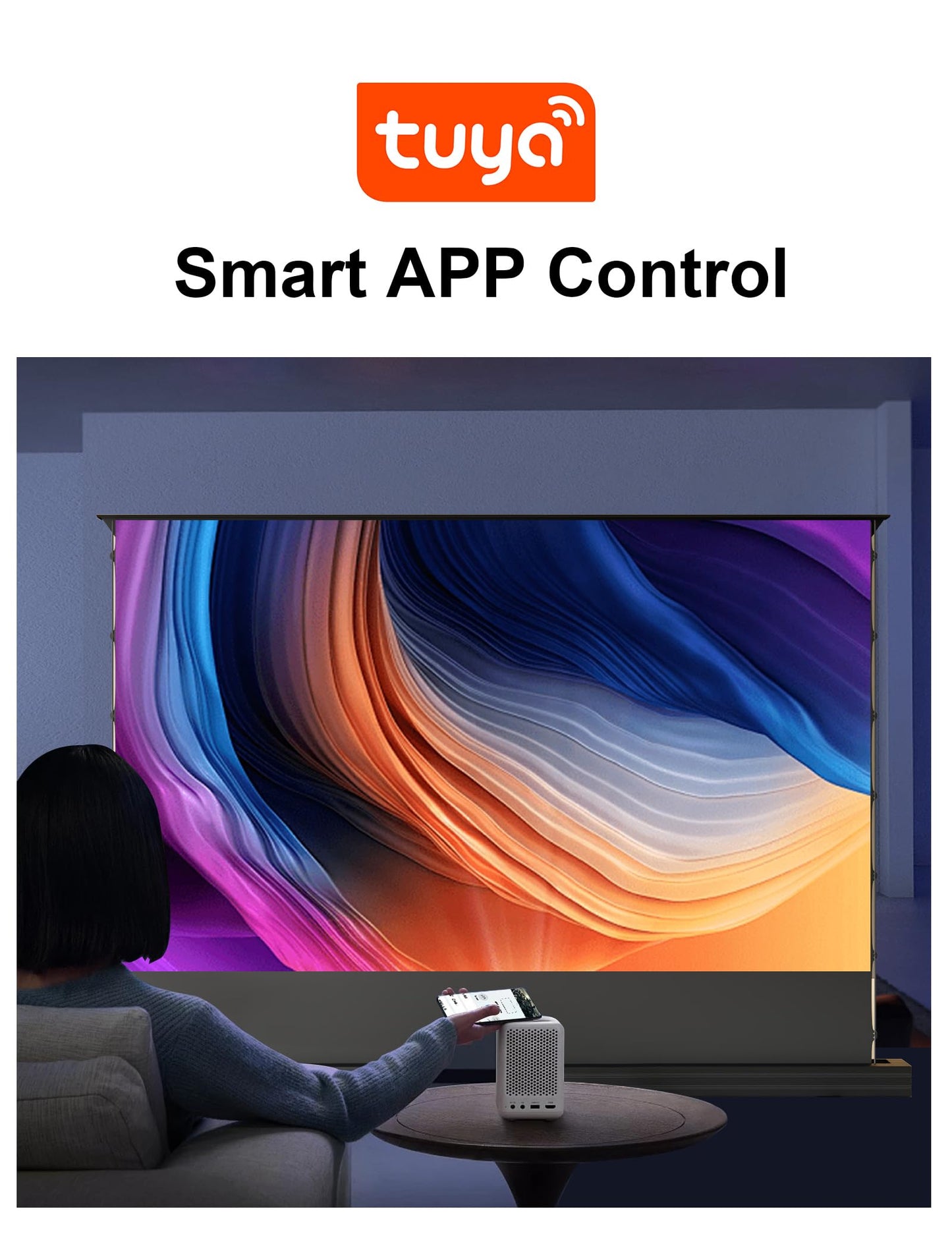 IN&VI 120" Matte White Floor Rising Projector Screen Motorized for UST Long/Standerd Throw Projector,Movie Screen for Home Theater,Motorized Projector Screen 4K/8K Ultra HD Active 3D