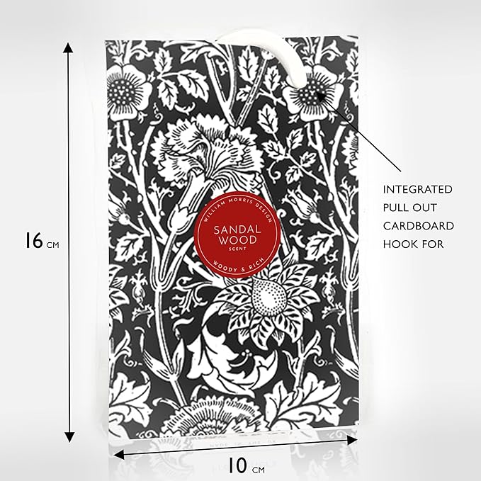 The Master Herbalist Scented Wardrobe Freshener Sachets in a William Morris Design. Available in Lavender, Sandalwood, Rose, Lily and Lilac (Sandalwood, Pack of 2)