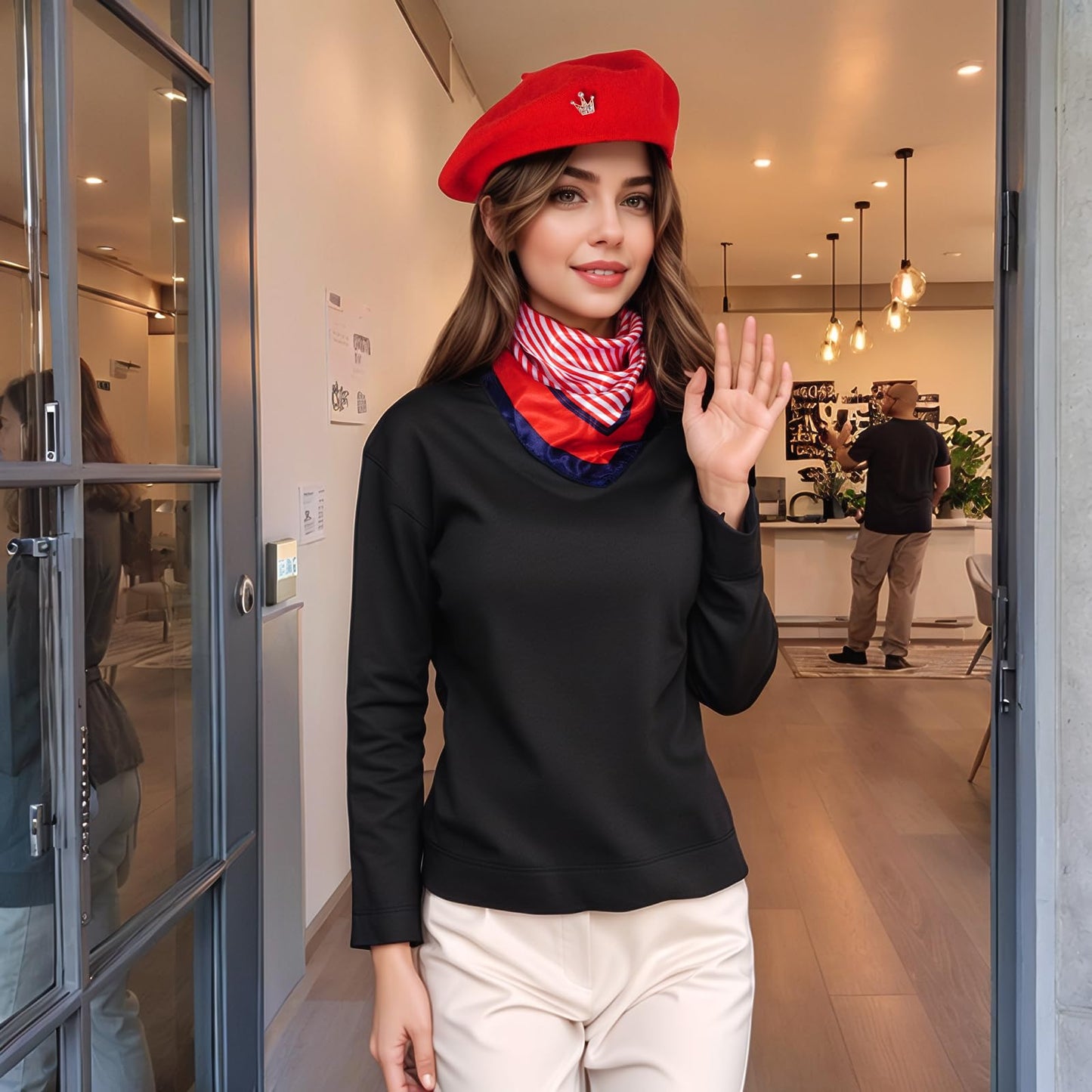 choyaxo 3pcs French Beret Hat Set Costume Accessories Set Including Beret Hat Scarf Crown Pin for Women French Themed Party Red