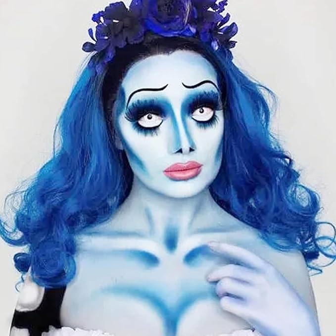 MEICOLY Blue Matte Cream Single Eyeshadow,Natural Nude Pressed Powder Eyeshadow,Bold Matte Shade Eyelid Color for SFX Halloween Smurf Corpse Bride Sally Makeup for Day & Night