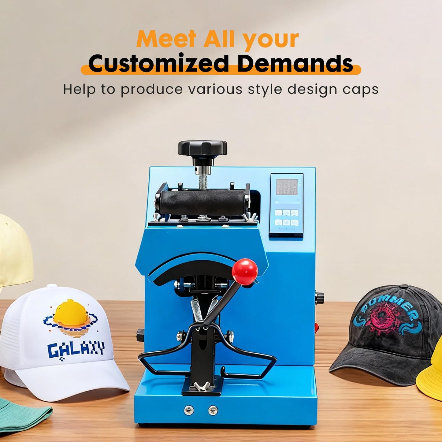 NEWBULIG Hat Heat Press Machine, Heat Mathines for Pressing Cats with Precise Temp Control, 3.2"x5.5" Heating Plate for Baseball Caps, Beanies and Custom Designs, Includes Memory Mode & Safety Base