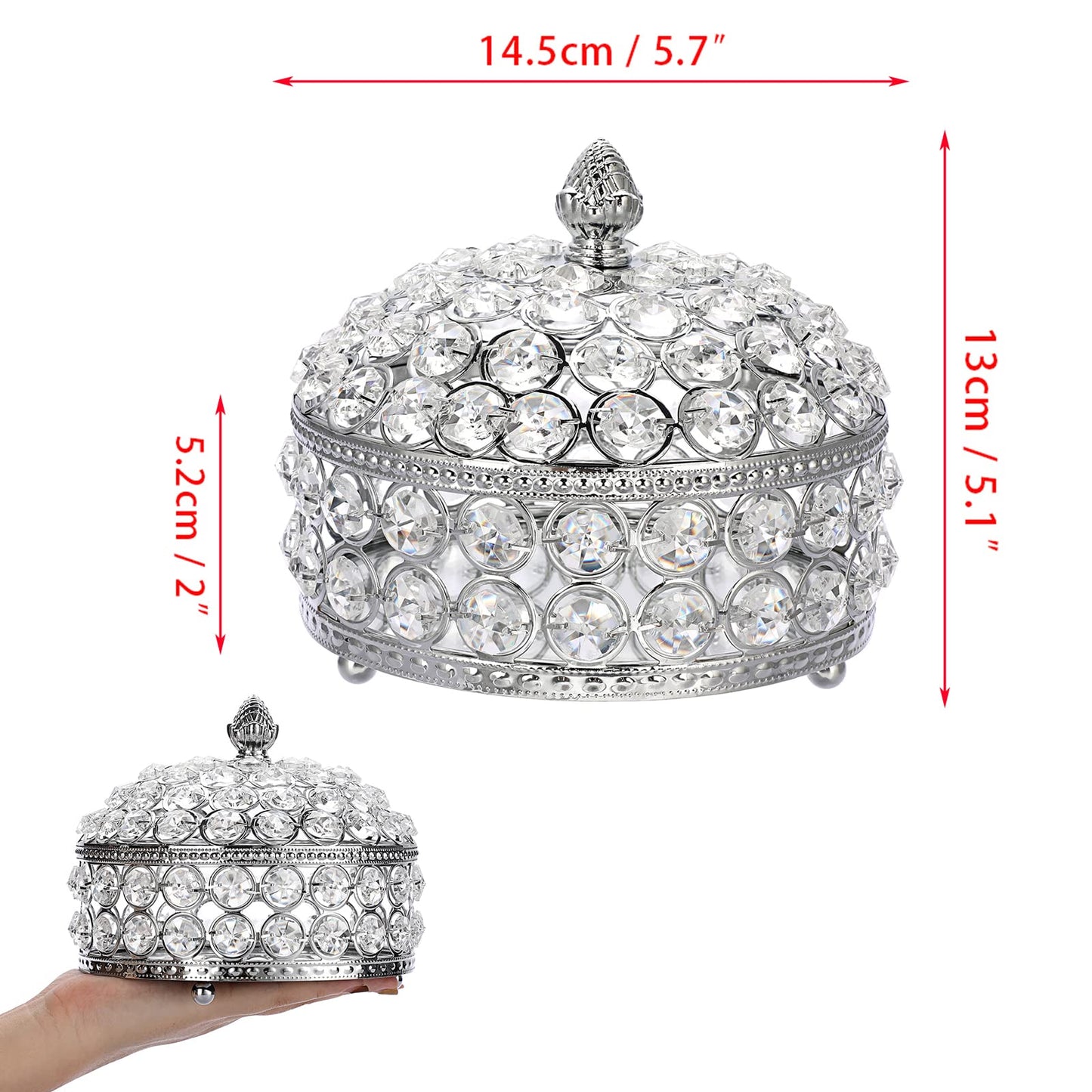 Hipiwe Crystal Mirrored Jewelry Box Trinket Organizer Box Luxury Decorative Ring Box Earrings Storage Holder Keepsake Box Birthday Christmas Gift for Women, X-Large