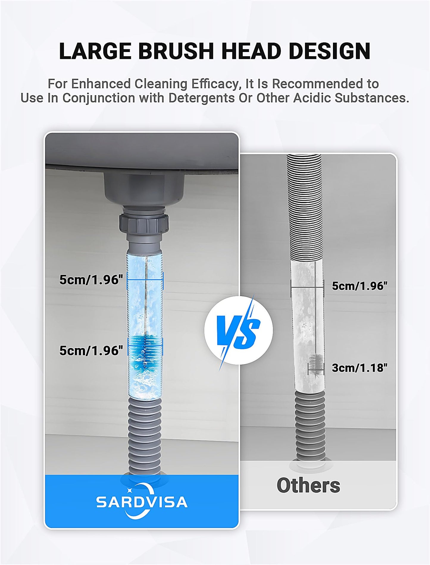 SARDVISA Flexible Long Drain Brush Tool with Large Double Elastic Nylon Ends, Stainless Steel Tube Cleaner Brush for Kitchen, Sink, Drain Pipe, and Long Pipe Cleaning, 2 Straw Cleaning Brushes