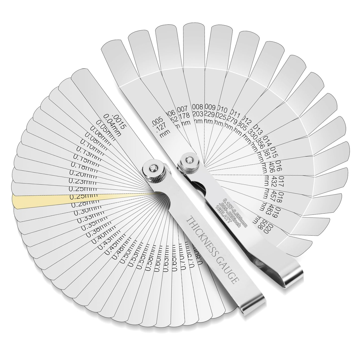 Tokyzexi 2Pcs Stainless Steel Feeler Gauge Set,32 Straight Blades Feeler Gauge&16 Pieces Angled Feeler Gauge Set, Measure Gap and Thickness for Guitar, Spark Plug, Valves Piston Measure Filler Gauge