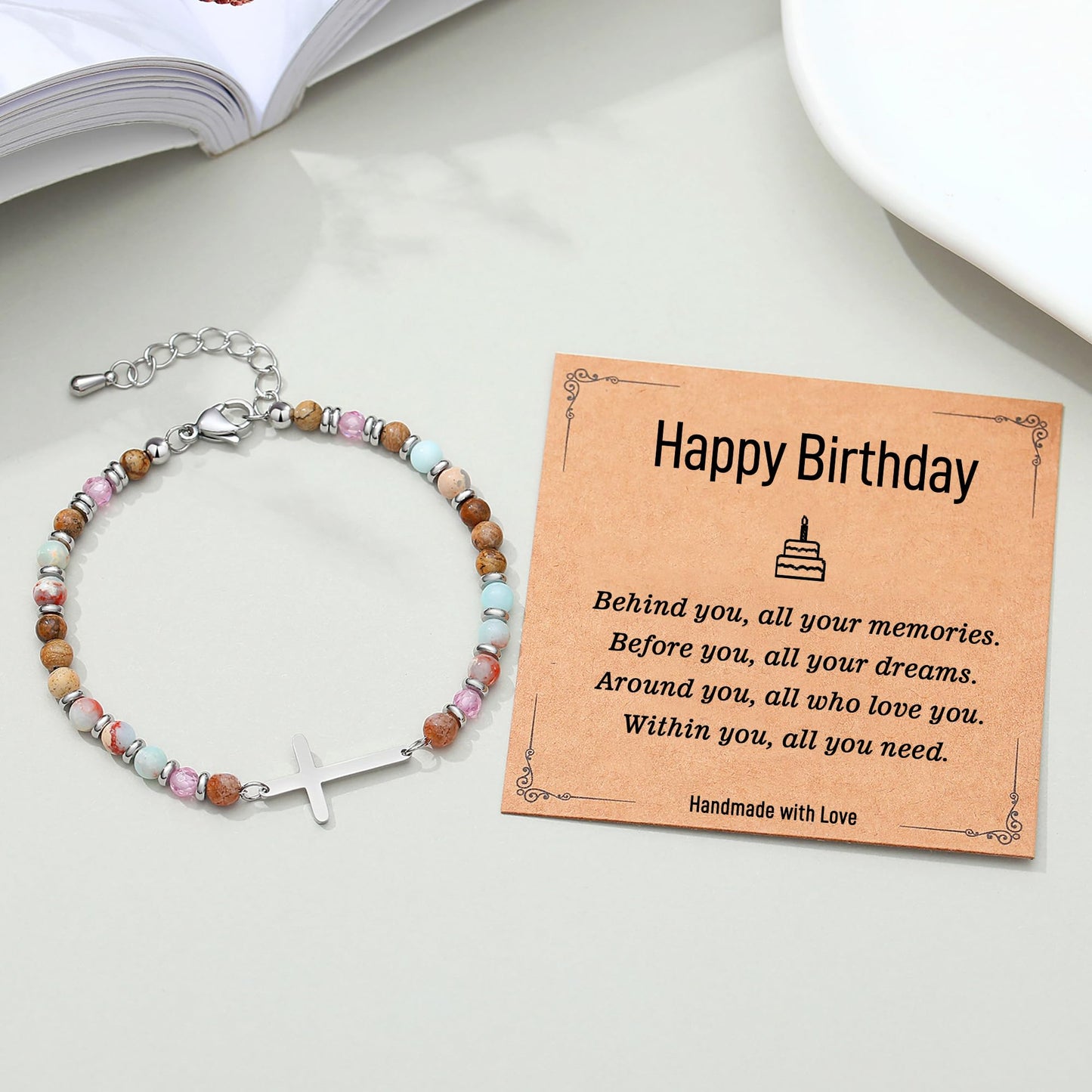 AryaHozel Birthday Gifts for Women, Cross Bracelet, Happy Birthday Decorations Womens Bday Gifts Ideas for Her Sister Friend Wife Mom Daughter 16th 21st 25th 30th 40th 50th 60th 65th Friendship