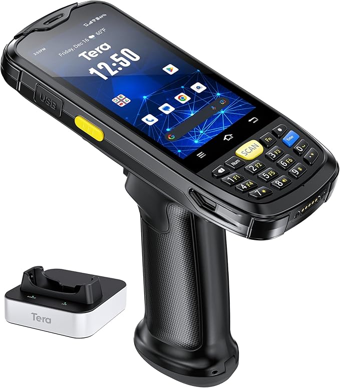 Tera Android Barcode Scanner Mobile Computer with Charging Cradle Pistol Grip, 1D 2D QR Zebra Scanner, Android 10 Handheld...