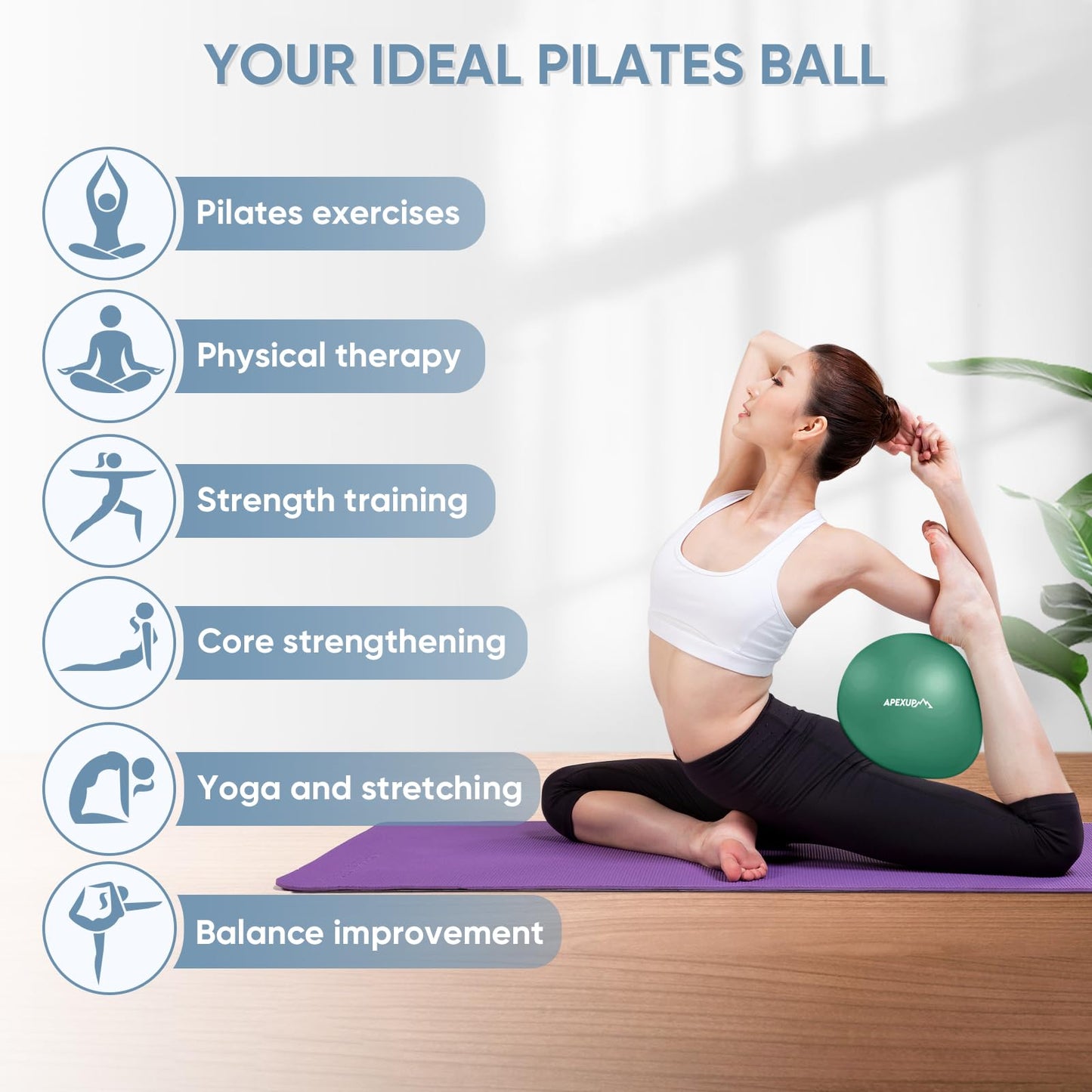 APEXUP Yoga Ball Exercise Ball, Heavy Duty Pilates Ball for Fitness, Balance, Core Workout, Physical Therapy (XXS (9") 23cm, Dark Green)