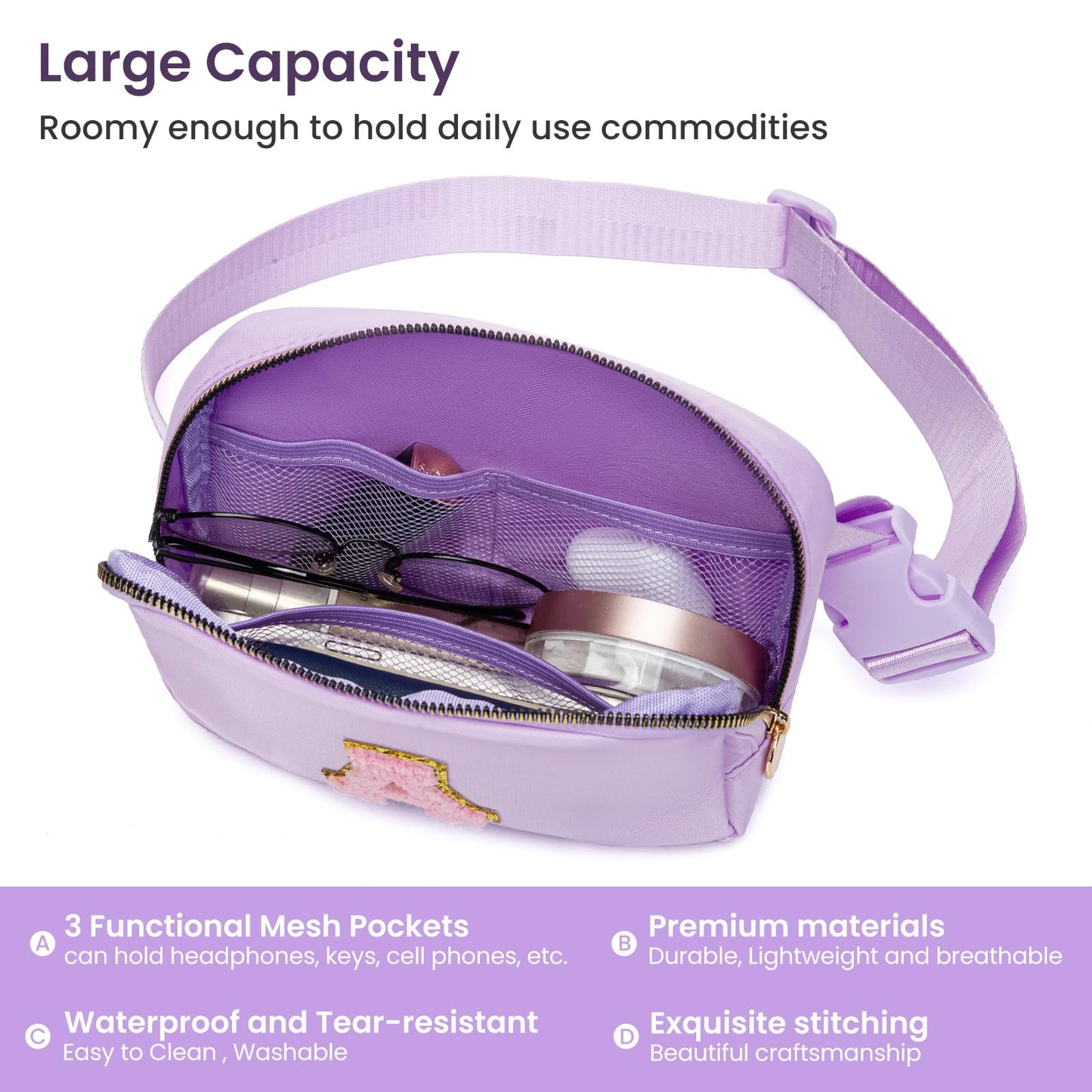 Birthday Gifts for Girls, 4 5 6 7 8 9 10 11 12 13 14 Year Old Girl Gifts for Teens Kids Daughter Sister Her, Cute Initial Fanny Pack Belt Bag Crossbody Bag Trendy Stuff for Girls Teen (Purple, A)