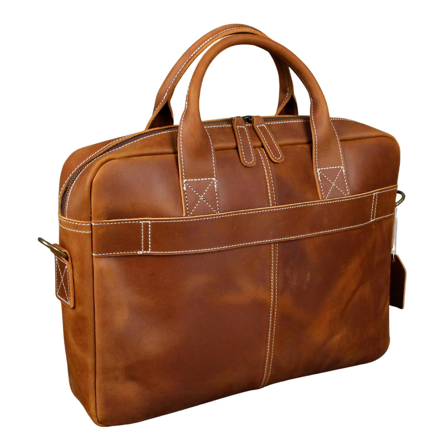 16" Full Grain Leather Briefcase Laptop Bag Shoulder Messenger Bag Vintage Handbag for Work Office & Travel (Vintage Brown)