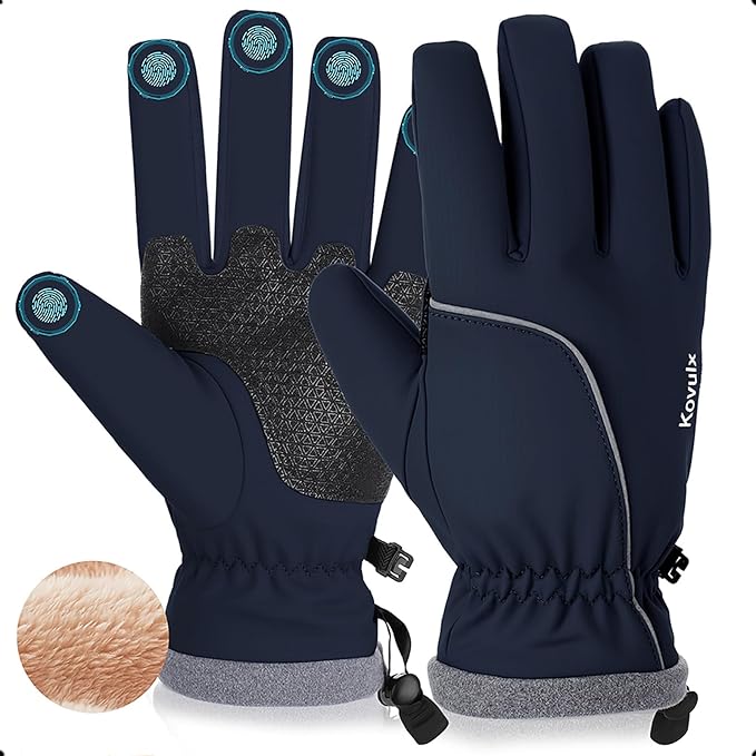Kovulx Winter Gloves Warm for Men & Women - Waterproof Touchscreen Outdoor Thermal Gloves with Plush Lining/Adjustable Wri...