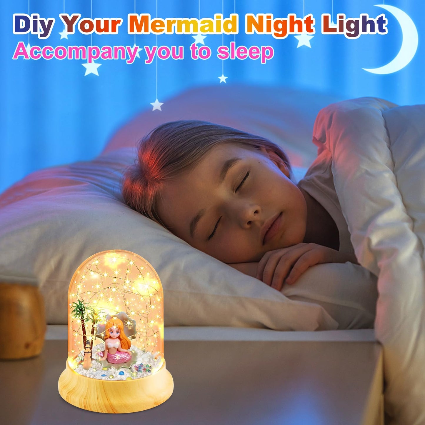 SunnyOcean 3-8 Year Old Girl Gifts, Mermaid Toys, Gifts for Girls Aged 3-8, Craft Kits for Kids, Children's Night Light Halloween Easter Christmas Gift for Kids