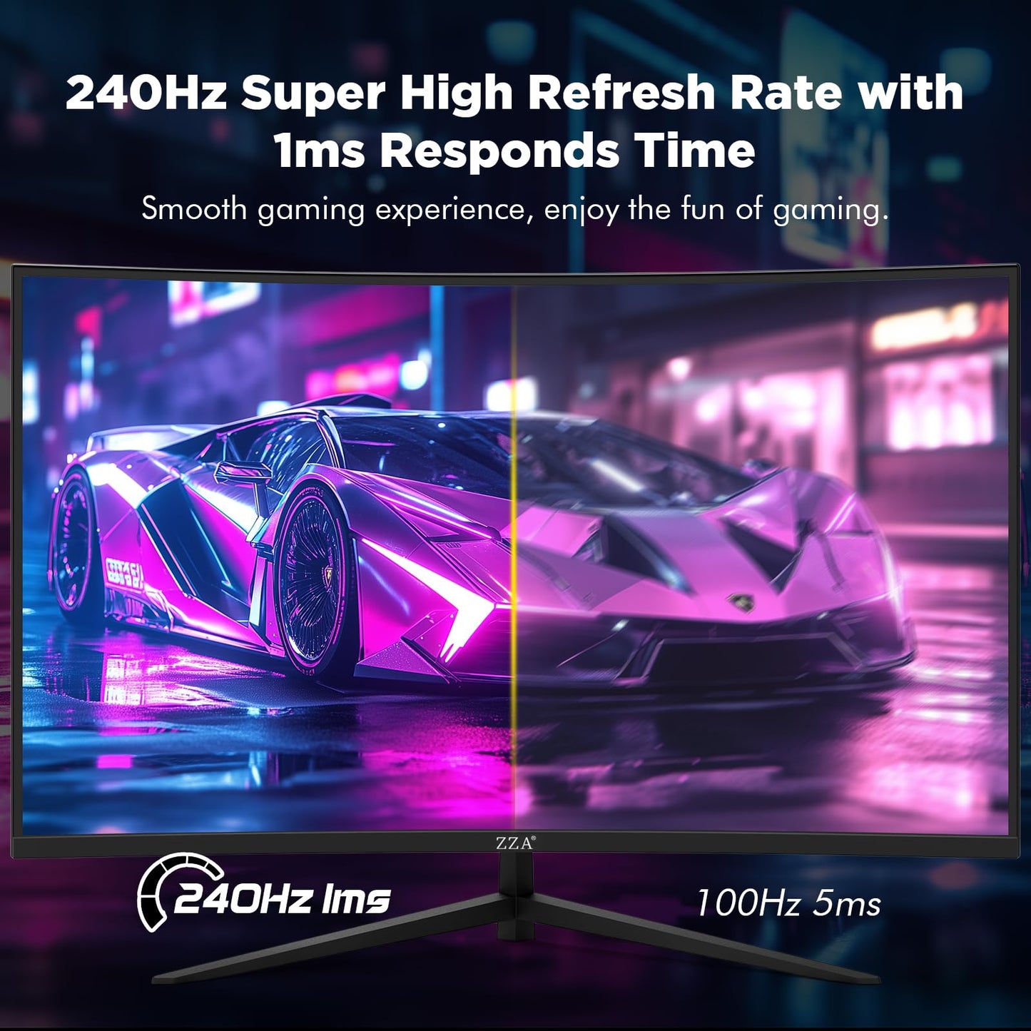 ZZA 32 Inch Curved Gaming Monitor, 240Hz High Refresh Rate, FHD 1920x1080P, Curved 1500R, HDMI 2.0/DP1.4, 1ms MPRT, HDR, FreeSync, VESA Compatible, Tilt Adjustable