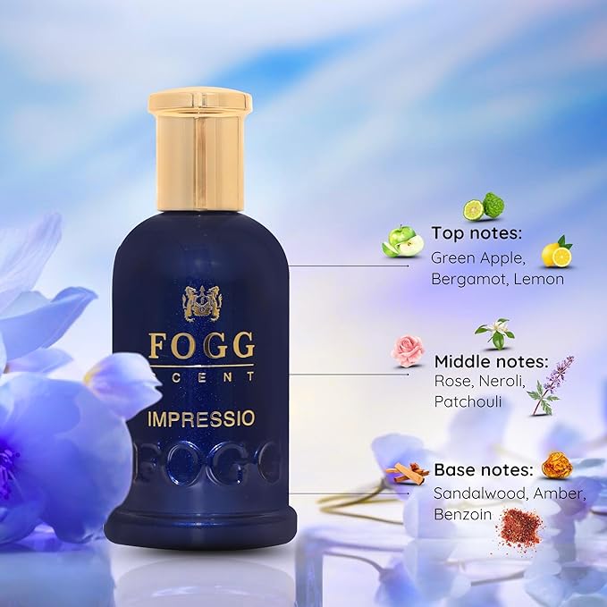 Fogg Scent Impressio Eau de Parfum for Men | Fresh Woody Aromatic Perfume | Daily Wear Fragrance with Green Apple & Bergamot | Long Lasting EDP | 3.38 oz (100 ml)