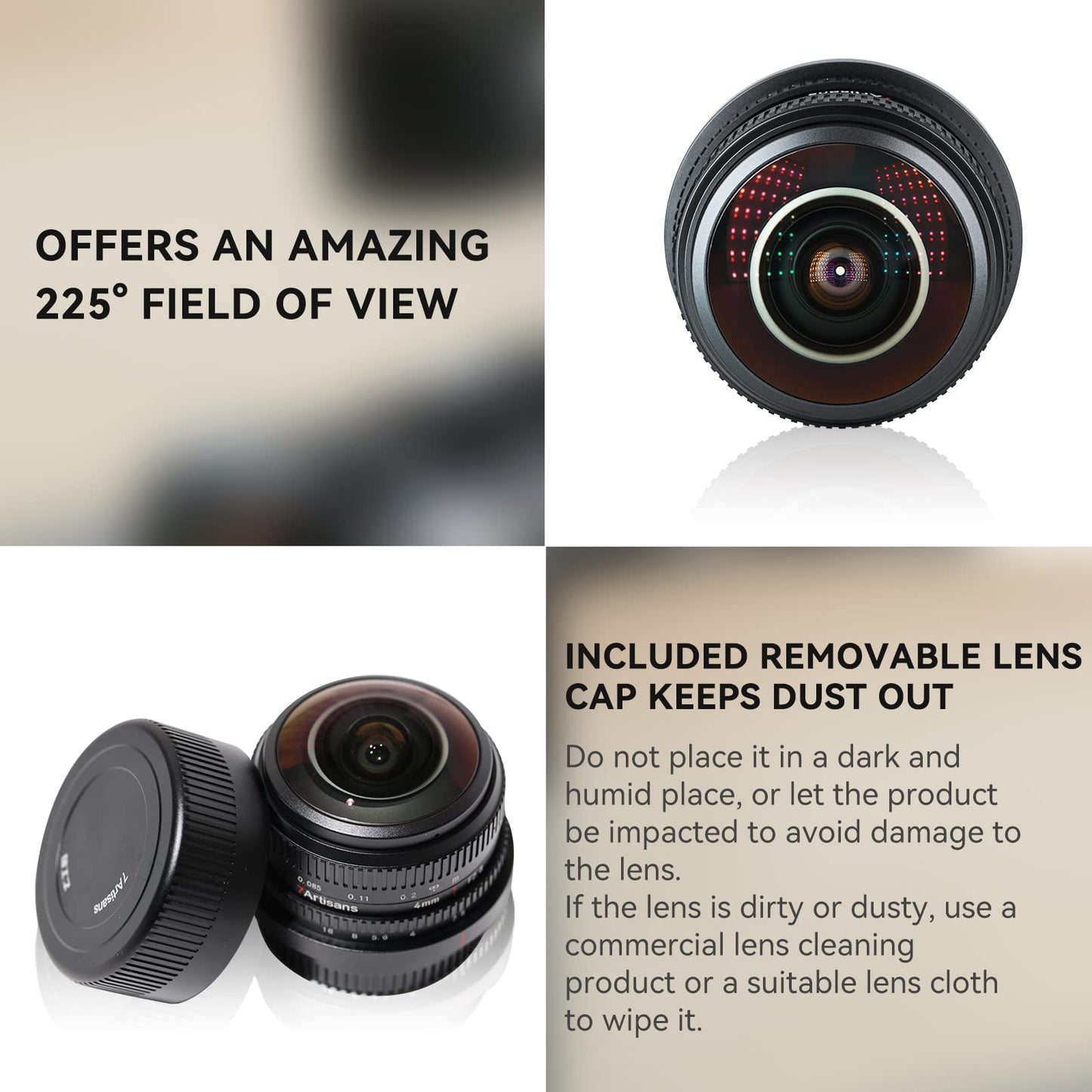 7Artisans 4mm F2.8 Fisheye Ultra Wide Angle Lens Manual Focus Prime Lens Compatible for Fujifilm FX Mount Mirrorless Camera X-T1 X-T2 X-T3 X-T20 X-T30 X-E1 X-E2 X-E3