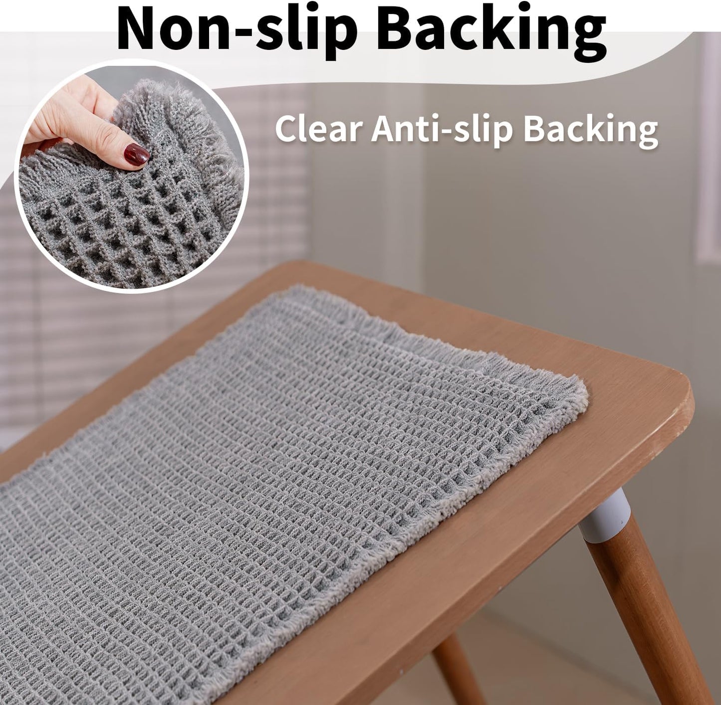 Waffle Bath Mat - Boho Bathroom Rugs Non Slip Washable, Super Absorbent & Quick Dry, Soft Bath Mat Farmhouse Bathroom Decor, 20'' x 48'', Light Grey