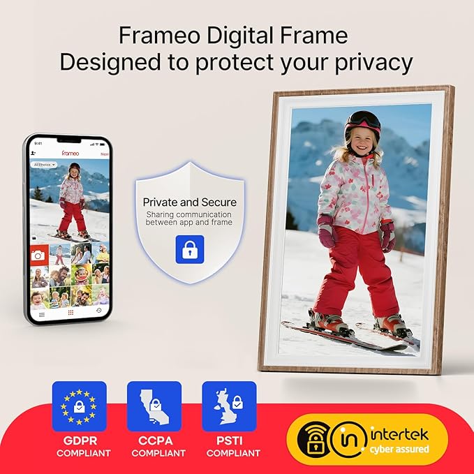 Frameo 10.1" Digital Picture Frame, Smart WiFi Digital Photo Frame with 1280x800 HD IPS Touch Screen 32GB Storage Auto-Rotate Wall Mounted, Share Photos/Videos Remotely(Brown&White)
