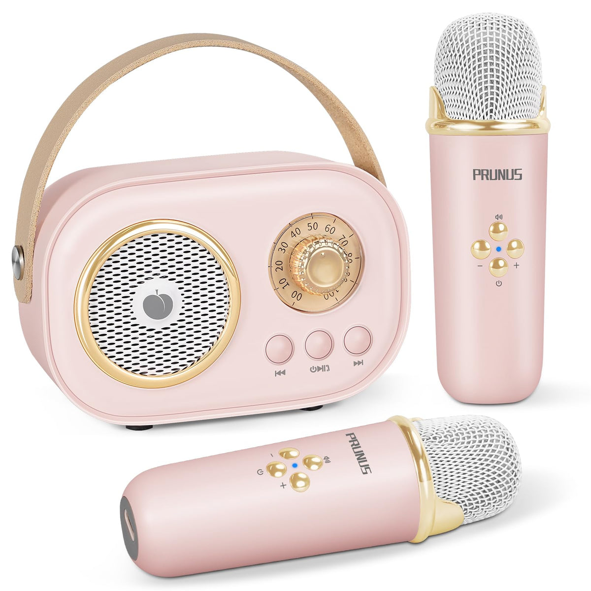 PRUNUS C20 Mini Karaoke Machine Portable Bluetooth Speaker with Wireless Microphone 6 Sound Modes for Adults&Kids Birthday Home Farmily Friends Party Gifts for Girls Boys Friends-Pink