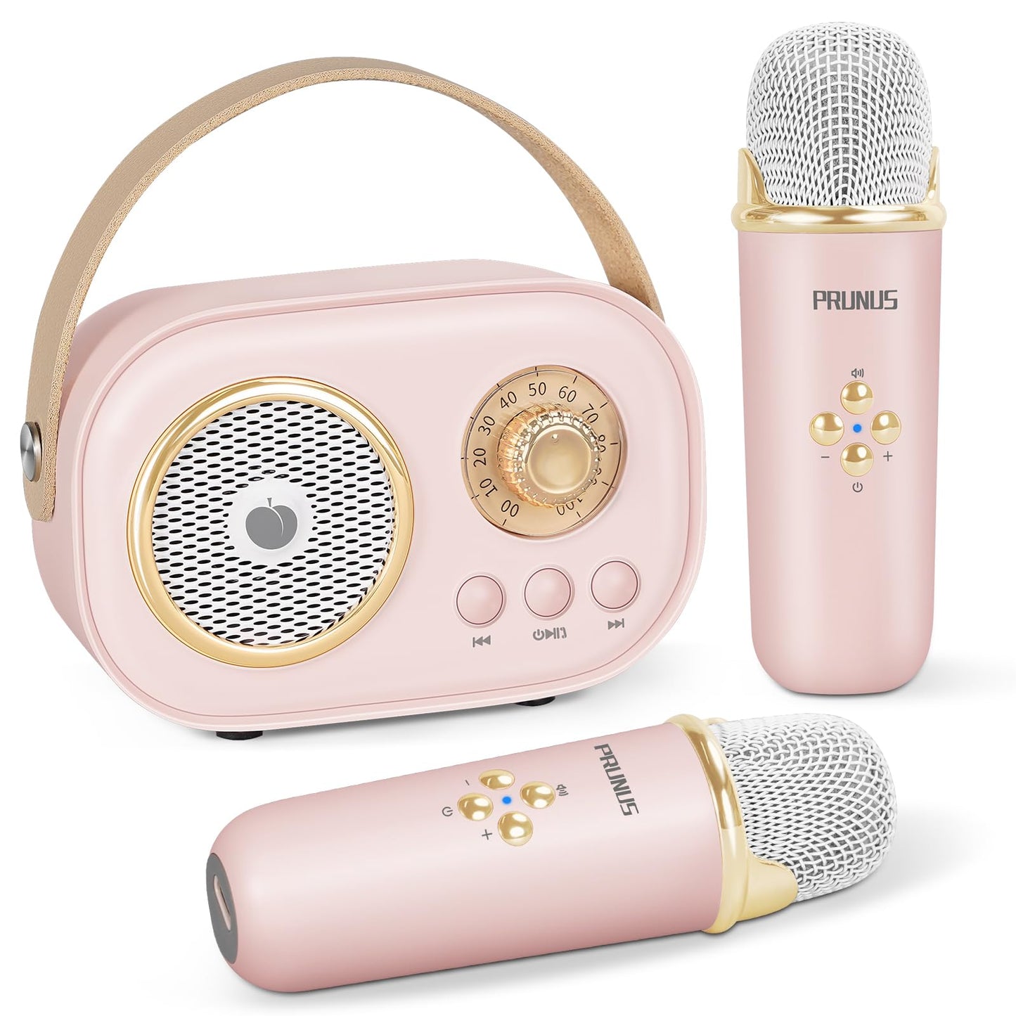 PRUNUS C20 Mini Karaoke Machine Portable Bluetooth Speaker with Wireless Microphone 6 Sound Modes for Adults&Kids Birthday Home Farmily Friends Party Gifts for Girls Boys Friends-Pink