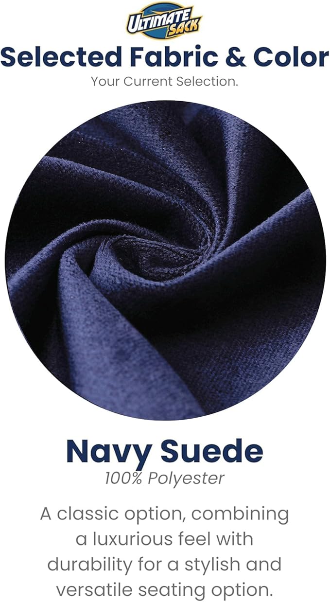 Ultimate Sack 4000 4-Foot Bean Bag Chair, Navy Suede Cover – Oversized Foam Lounger, Floor Seat, Small Sofa, or Couch Bed for Living Area, Gaming Room, or Reading Lounge