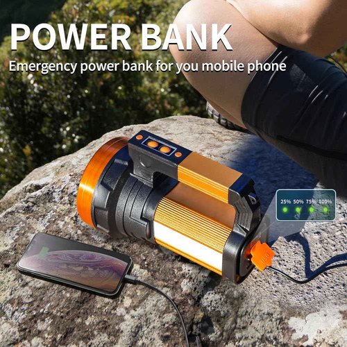 KINQILIN 30600MAh Rechargeable Spotlight 2400LM Flashlight Long Lasting 100H Handheld Spotlight IP67 Waterproof Spot Lights with 6 Modes Twin Side Flood Light for Camping Hunting Emergency