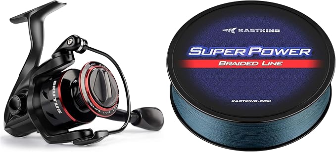 KastKing Brutus Spinning Reel,Size 2000 Fishing Reel & KastKing Superpower Braided Fishing Line, Gray, 15 LB, 150 Yds
