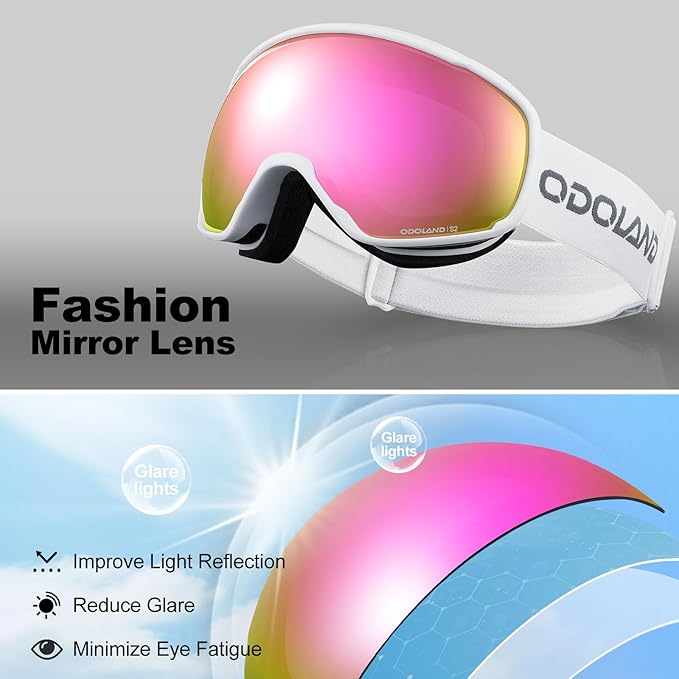 Odoland Snow Ski Goggles S2 Double Lens Anti-Fog OTG Windproof UV400 Eyewear for Men, Women and Youth-Skiing Snowboarding