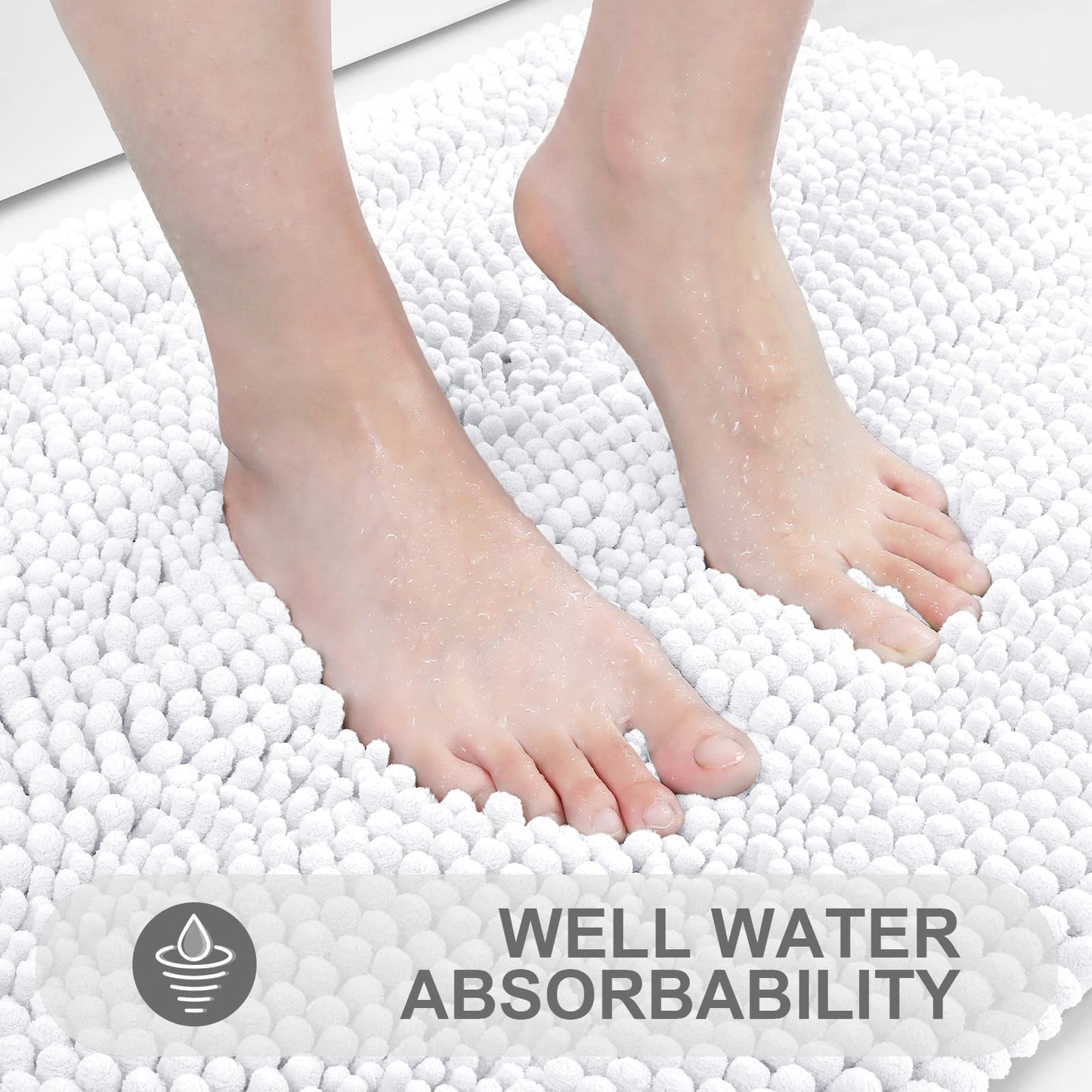 Grandaily Chenille Striped Bathroom Rugs 24x16, Extra Thick and Absorbent Bath Mats, Non-Slip Soft Plush Shaggy Shower Carpet, Machine Wash Dry, Bath Rug for Bathroom, (Small, White)