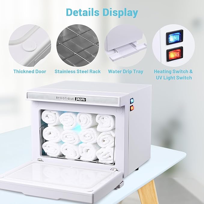 BYOOTIQUE 8L Hot Towel Warmer Machine,Professional Mini Hand Towel Steamer for Massage Facial Spa, Nail Salon,Estheticians, Beauty Salon (White)