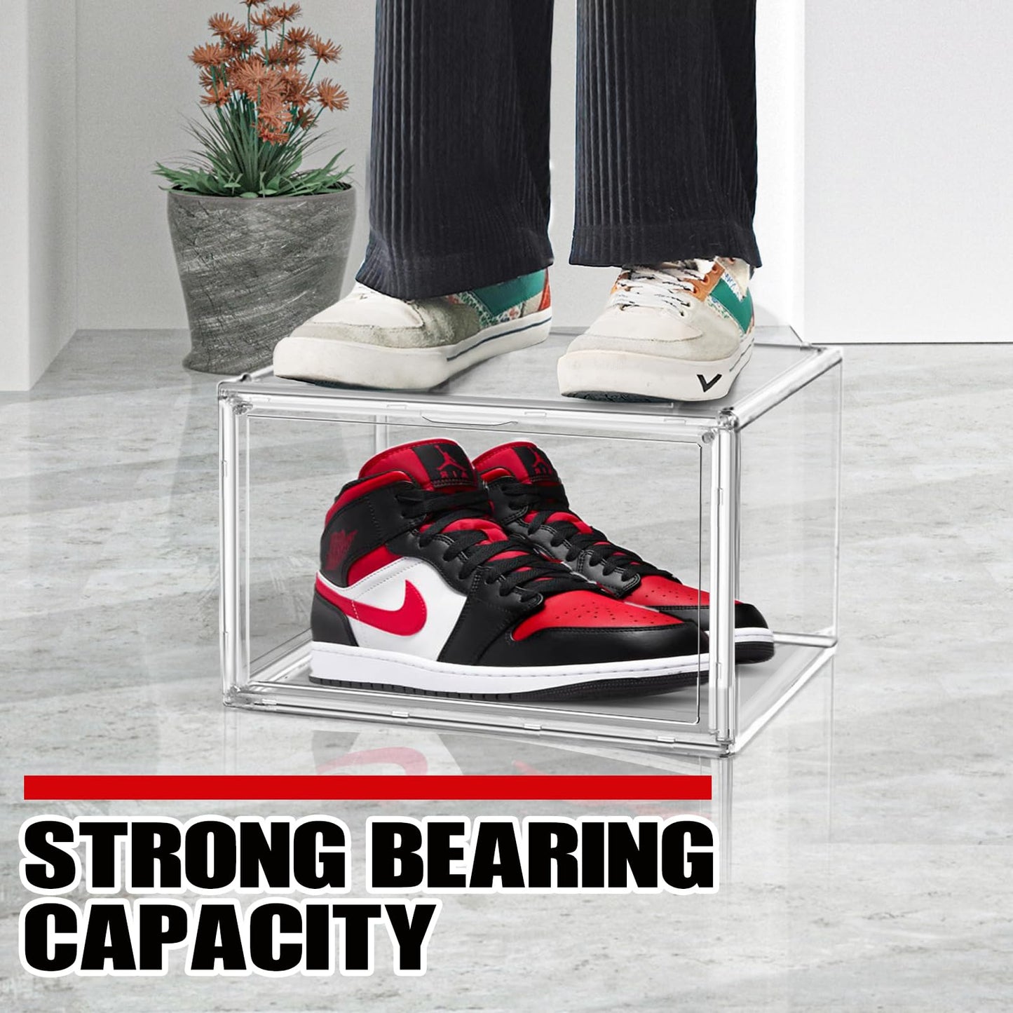EZJOB 1 Pack Clear Shoe Organizer for Closet Shoes Storage Box for Sneakerheads Plastic Stackable Sneaker Display Case Storage Bins with Lids,Size 14