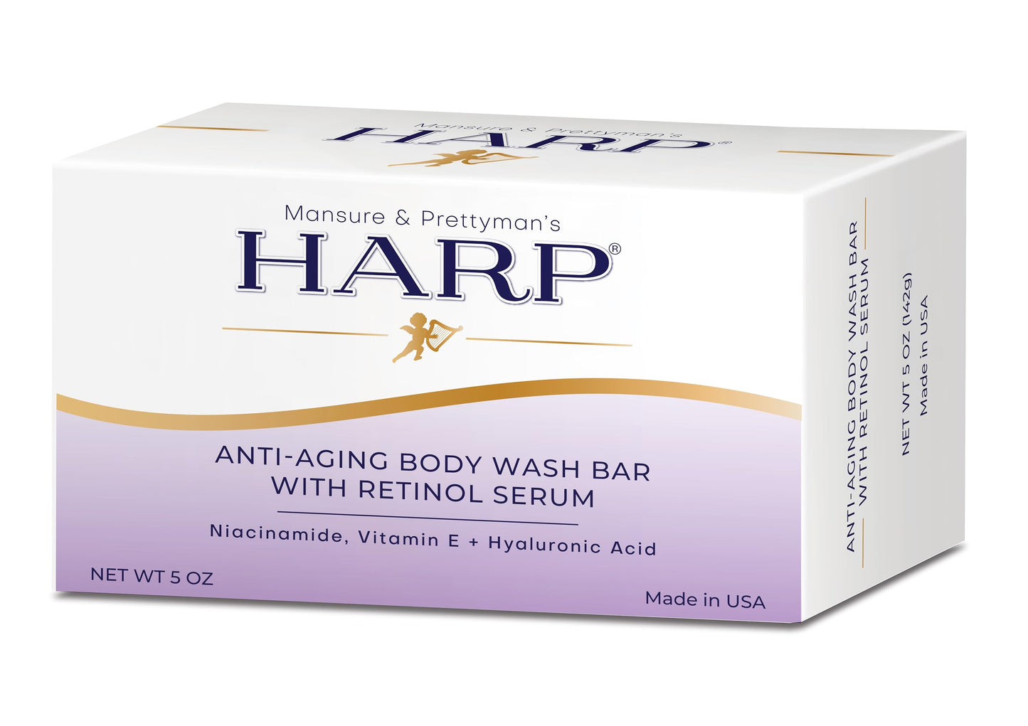 HARP Anti-Aging Body Wash Bar With Retinol + Niacinamide, Vitamin E, Hyaluronic Acid. 100% Syndet Base. Soap/Lye/Dyes and preser