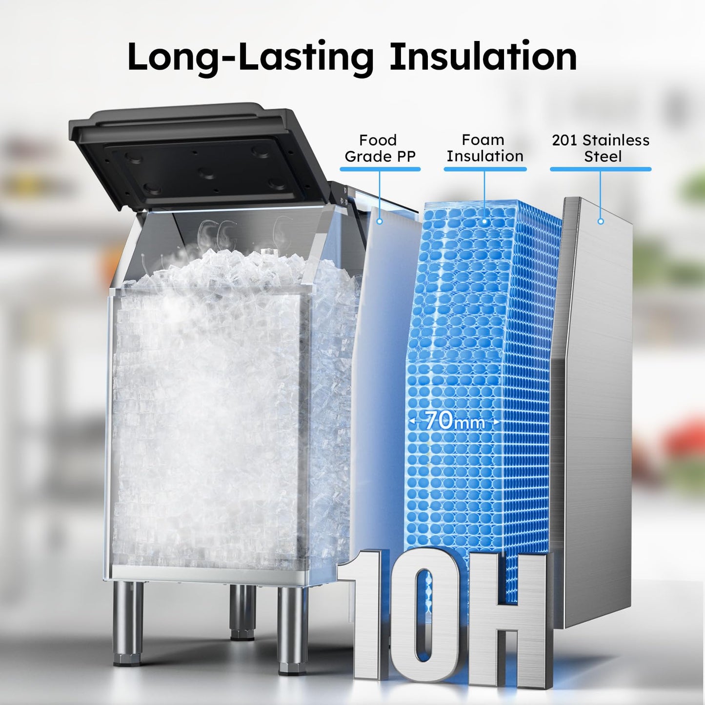 Commercial Ice Machine 850LBS/24H,Storage 460LBS,Large Industrial Ice Maker,Ice Ready in 5-15min,with Self-Cleaning Mode,with Timing Function,30 Levels of Ice Thickness Adjustment,Stainless Steel