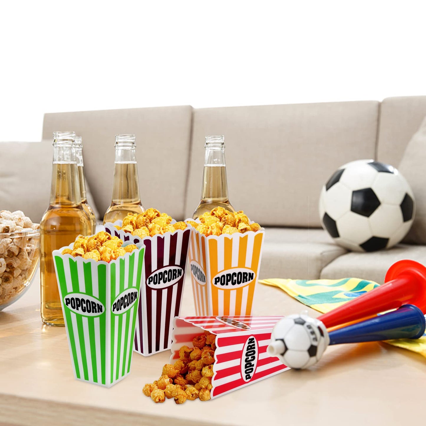 Jucoan 16 Pack Plastic Popcorn Containers, Retro Striped Reusable Popcorn Box Tub for Movie Night, Party, 7.5 x 3.5 Inch