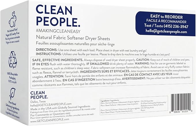 The Clean People Fabric Softener Sheets - Dryer Sheets - Softens & Removes Static Cling - Vegan Laundry Softener, Fragrance Free - Unscented, 120 Pack