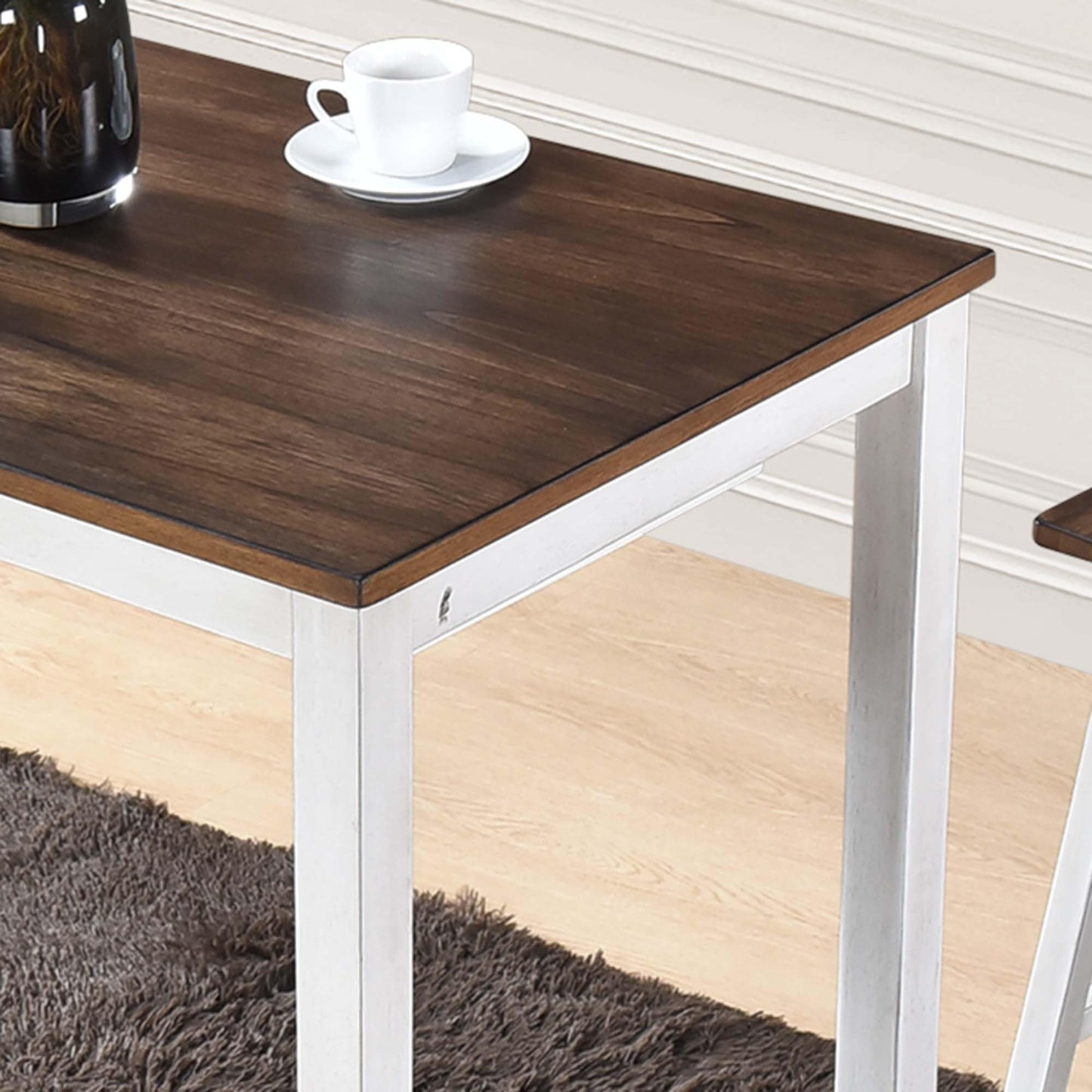 Fonkoir 3 Piece Bar Table Set, Counter Height Pub Table with 2 Saddle Bar Stools, Pub Dining Set Kitchen Table Set for 2, 42'' Wood Table & Chair Set for Bar Kitchen Office, Greyish Brown