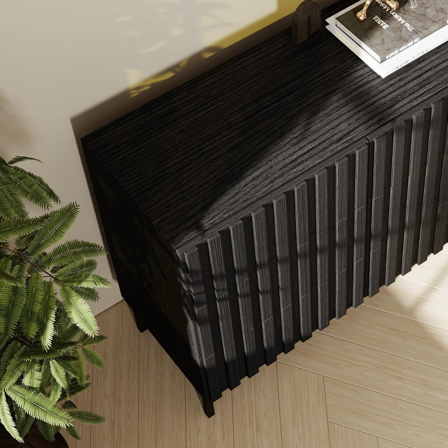 UEV Black Fluted Dresser for Bedroom, 59" Wide Wood 9 Drawer Dresser, Mid Century Modern Storage Organizer, Long Chest of Drawers TV Stand for Bedroom, Hallway