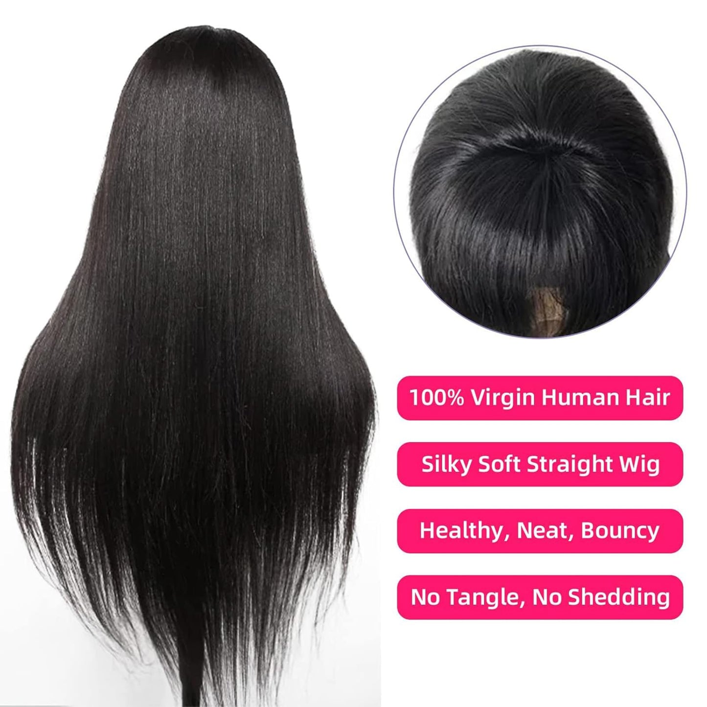 Twigoal Straight Wigs Human Hair with Bangs Brazilian Virgin Human Hair Wigs for Women Glueless Wigs Human Hair Wigs Natural Col